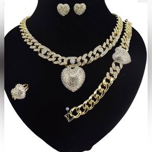 Women Cuban Link Heart Jewelry Set